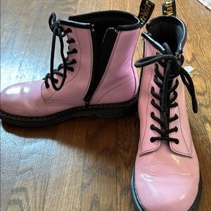 Dr. Martens Pink Combat Moto Boots Glossy Finish